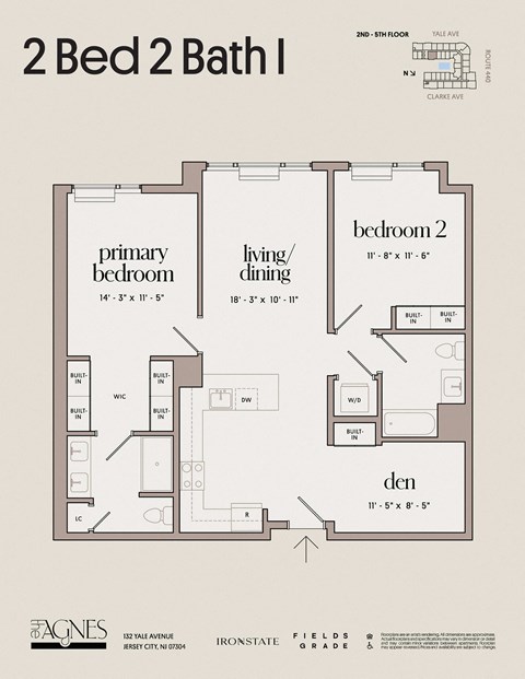Floor plan for 2 beds, 2 baths, 1174 sqft